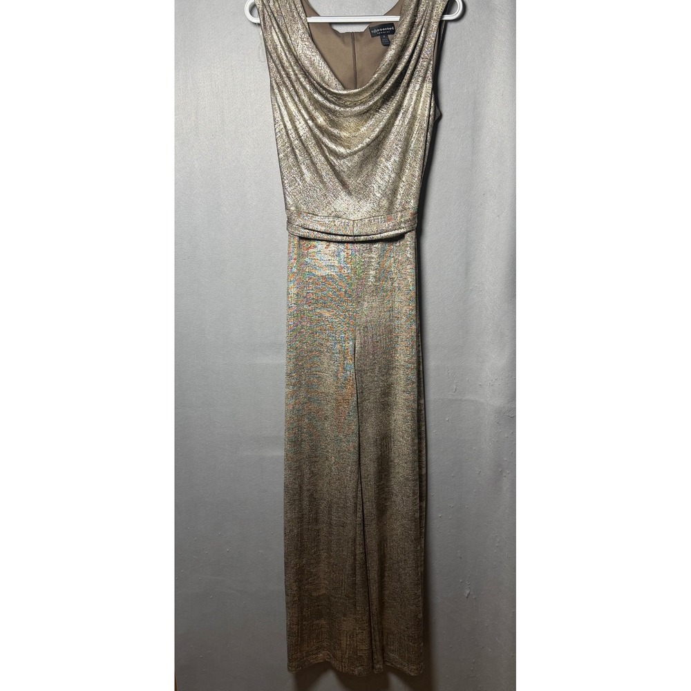 Connected Apparel Metallic Gold Cowl Neck Wide Leg Jumpsuit TJN08142M Mens 12